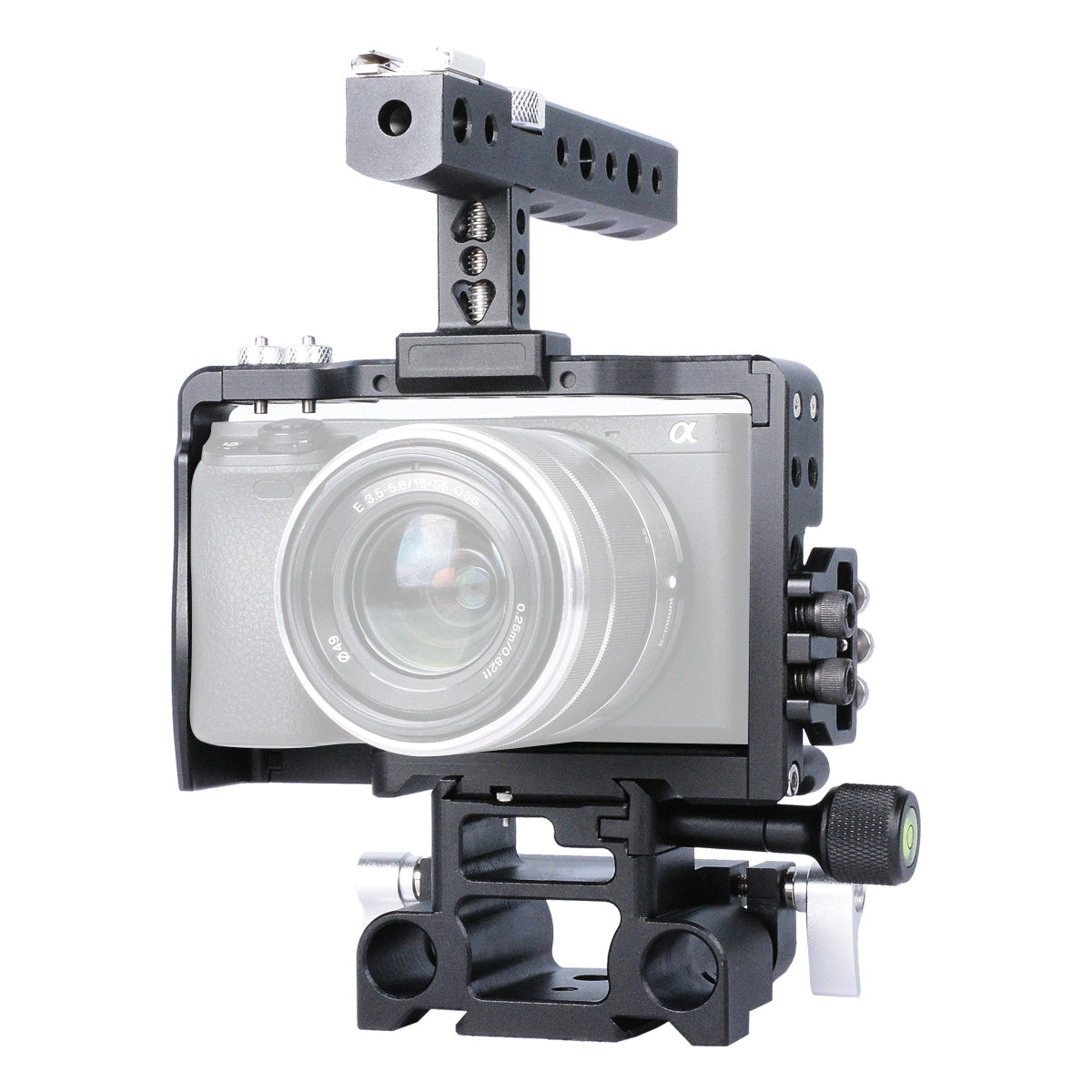 YELANGU C6 Aviation Aluminum Frame Cage Kit for Sony A6000/A6300/A6400/A6500 Quick Release Plate Base Protective Cover with Cold Shoe Adapter for Photography