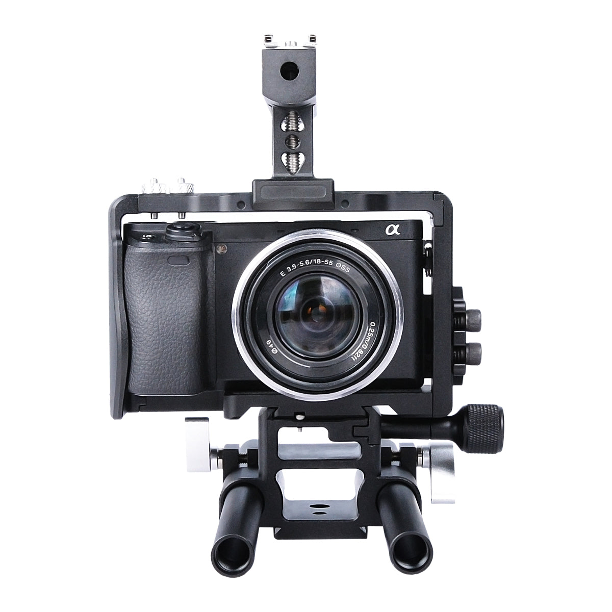 YELANGU C6 Aviation Aluminum Frame Cage Kit for Sony A6000/A6300/A6400/A6500 Quick Release Plate Base Protective Cover with Cold Shoe Adapter for Photography