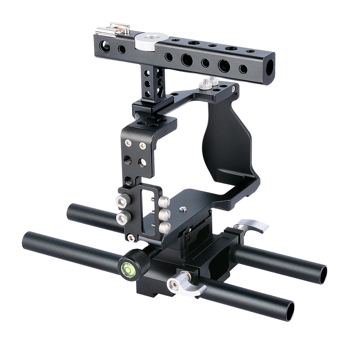 YELANGU C6 Aviation Aluminum Frame Cage Kit for Sony A6000/A6300/A6400/A6500 Quick Release Plate Base Protective Cover with Cold Shoe Adapter for Photography