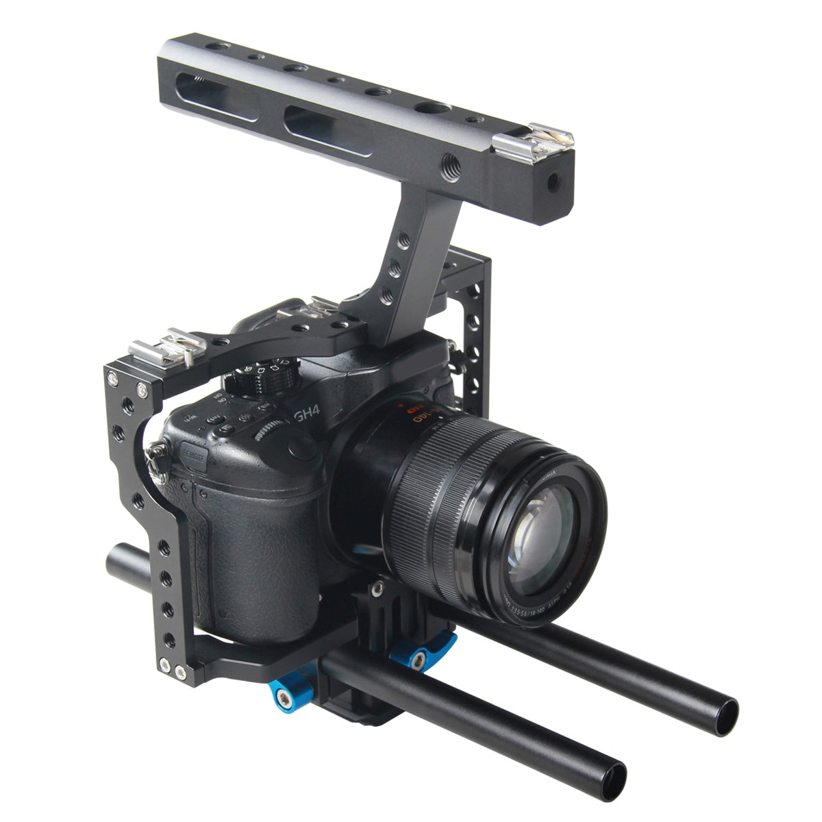 YELANGU A7 Aviation Aluminum Camera Cage Kit for GH4/A7S/A7/A7R/A72 Quick Release Plate Base Frame Cage with Top Handle Grip/Cold Shoe for Photography - Blue