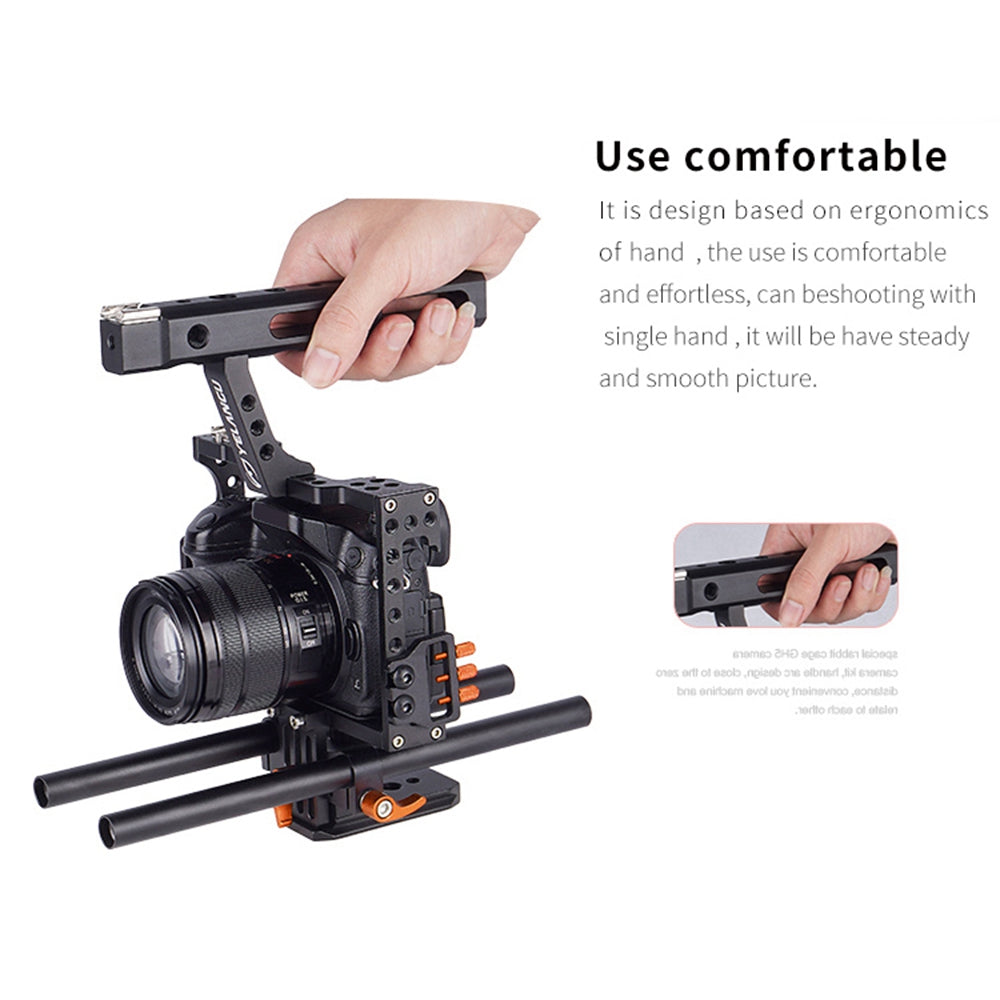 YELANGU A7 Aviation Aluminum Camera Cage Kit for GH4/A7S/A7/A7R/A72 Quick Release Plate Base Frame Cage with Top Handle Grip/Cold Shoe for Photography - Blue