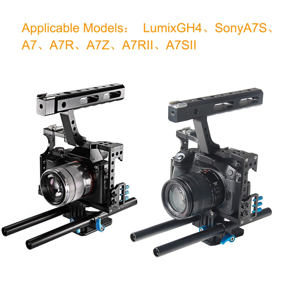 YELANGU A7 Aviation Aluminum Camera Cage Kit for GH4/A7S/A7/A7R/A72 Quick Release Plate Base Frame Cage with Top Handle Grip/Cold Shoe for Photography - Blue