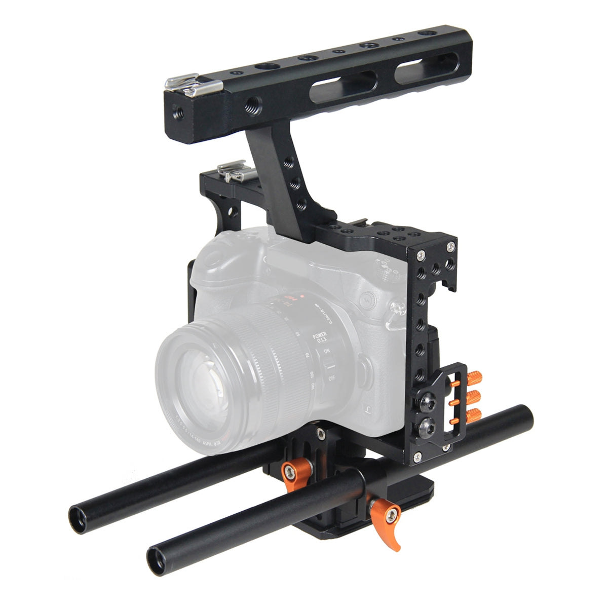 YELANGU A7 Aviation Aluminum Camera Cage Kit for GH4/A7S/A7/A7R/A72 Quick Release Plate Base Frame Cage with Top Handle Grip/Cold Shoe for Photography - Orange