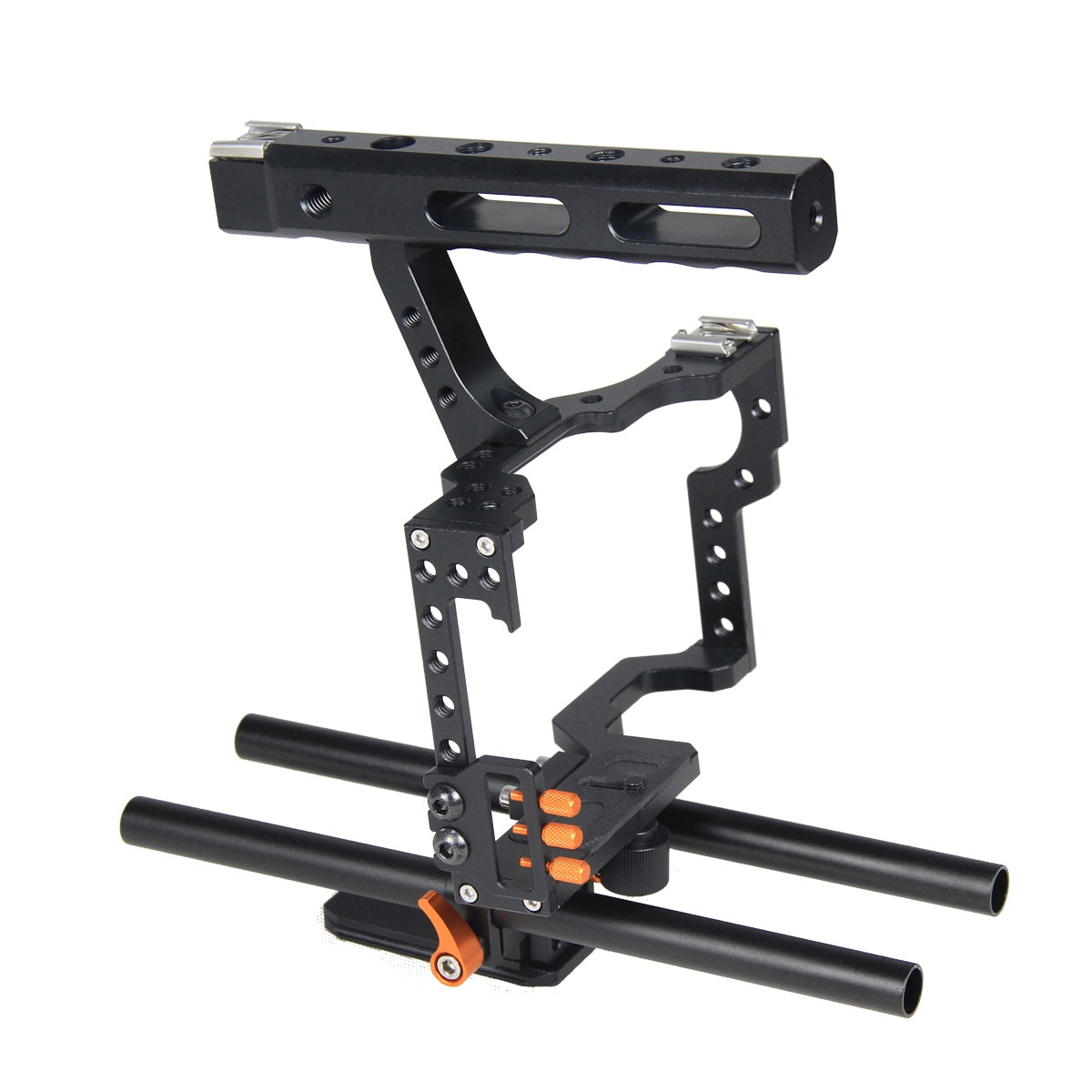 YELANGU A7 Aviation Aluminum Camera Cage Kit for GH4/A7S/A7/A7R/A72 Quick Release Plate Base Frame Cage with Top Handle Grip/Cold Shoe for Photography - Orange
