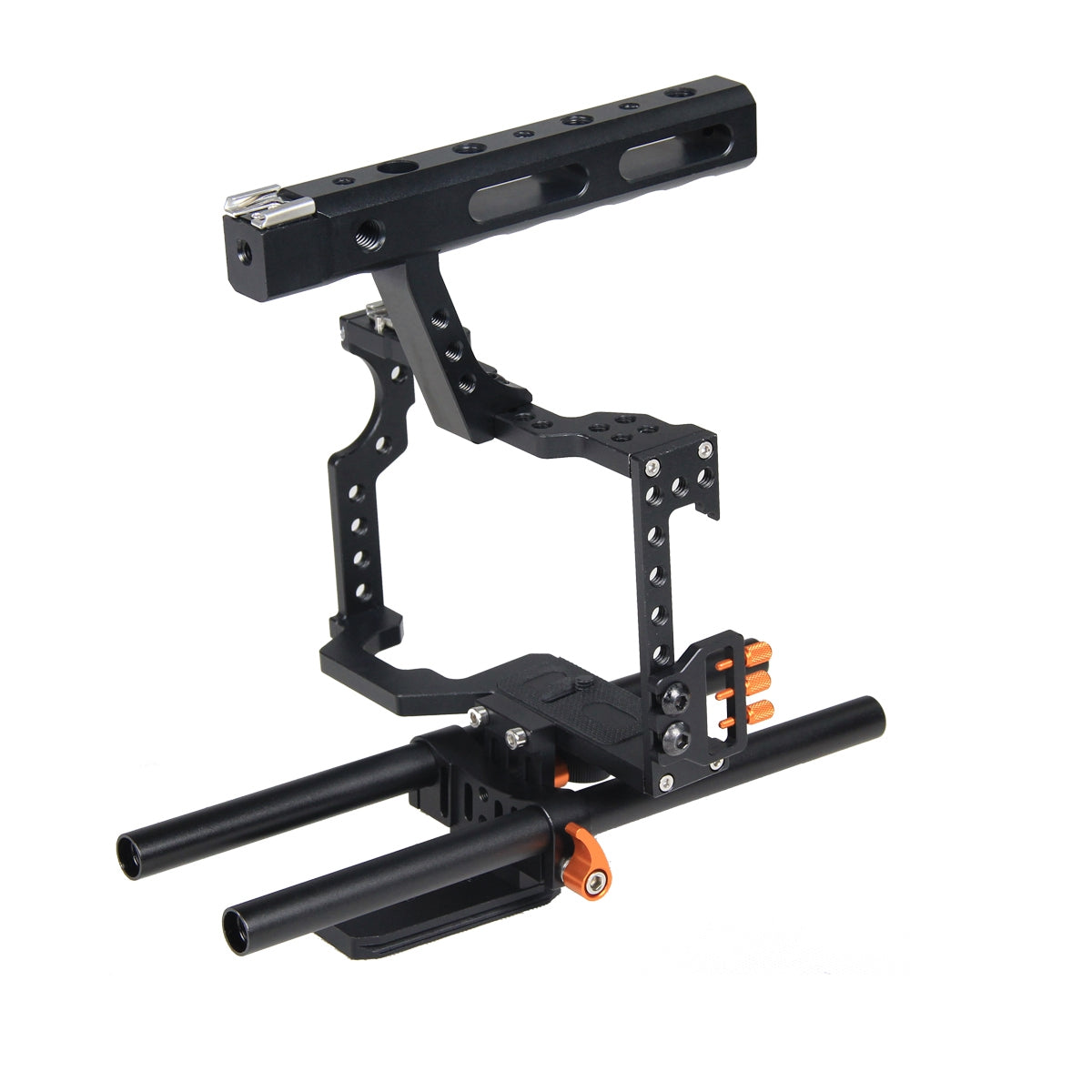 YELANGU A7 Aviation Aluminum Camera Cage Kit for GH4/A7S/A7/A7R/A72 Quick Release Plate Base Frame Cage with Top Handle Grip/Cold Shoe for Photography - Orange