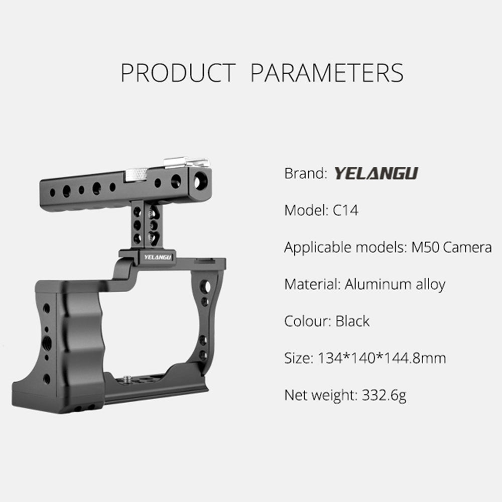 YELANGU C14 for Canon M50 Camera Rabbit Cage Frame with Handle Aluminum Alloy Camera Video Cage Kit