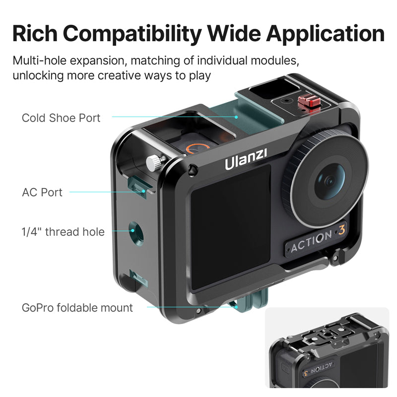 Uniqkart OA-14 Aluminum Alloy Frame Cage for DJI Osmo Action 3 Quick Release Full Protective Case