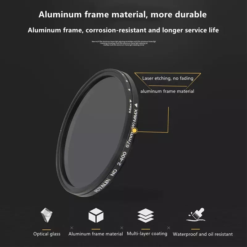 ND2-400 67mm ND Lens Filter Optical Glass Adjustable ND400 Neutral Density Camera Lens Filter