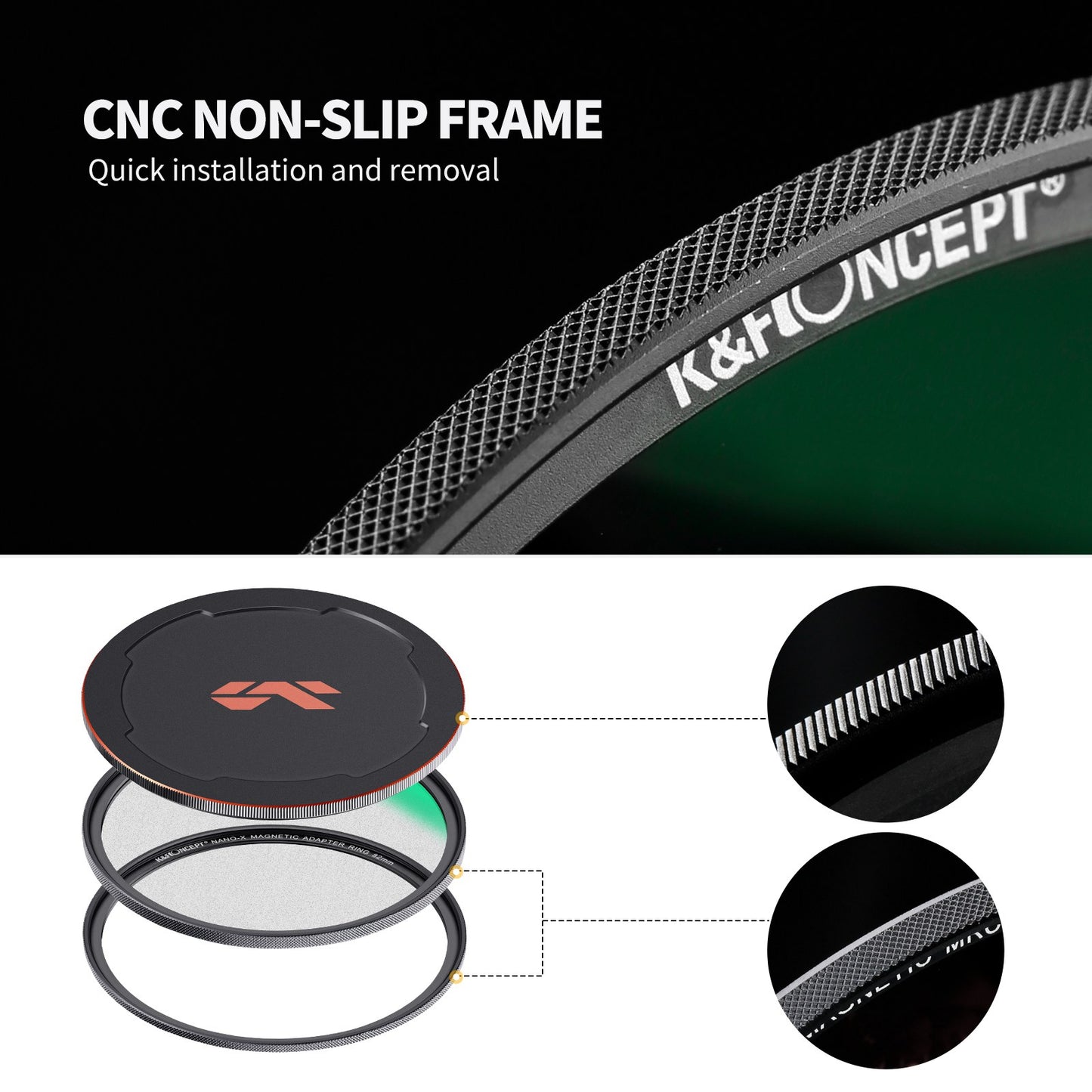 K&F CONCEPT SKU.1824 HD Clear Waterproof 82mm Magnetic Black Soft Diffusion 1 / 4 Filter+Magnetic Adapter Ring+Lens Cap for Camera Lens