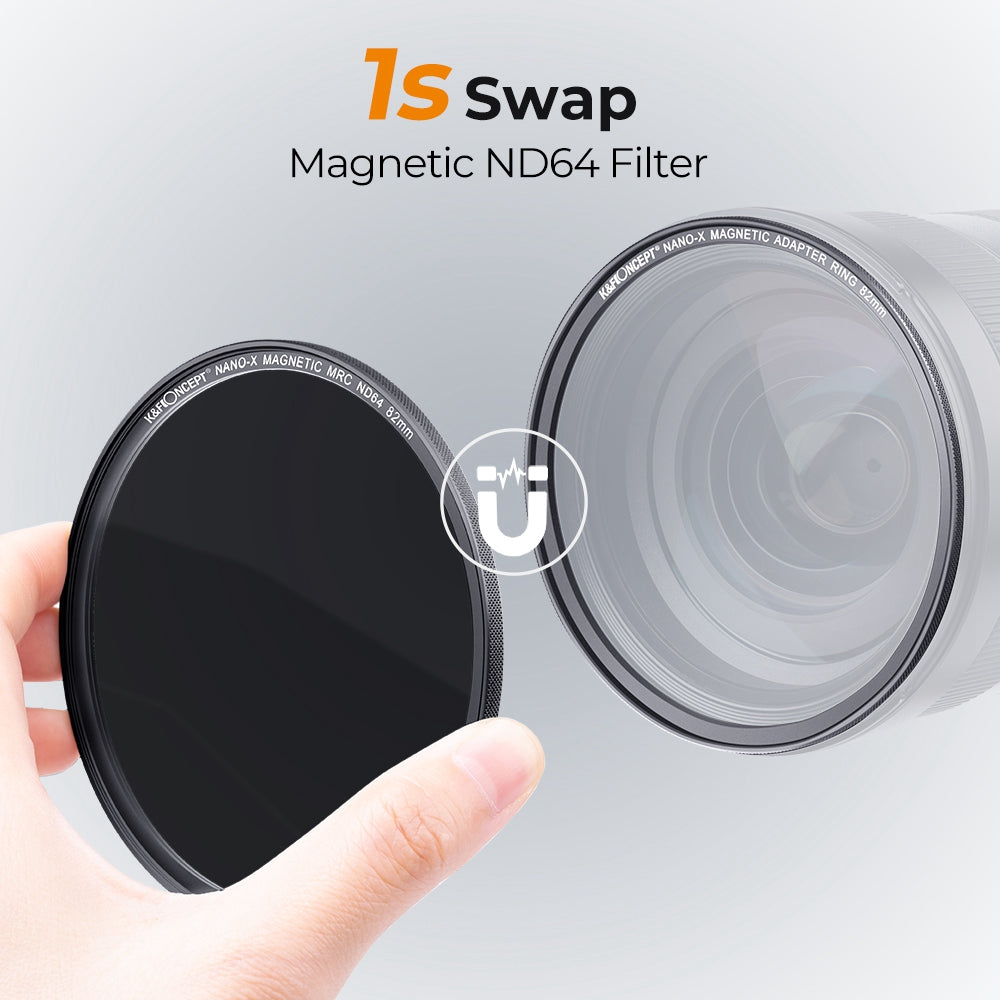 K&F CONCEPT 82mm Magnetic Pluggable ND64 Lens Filter 6-Stop Neutral Density Quick-Release Filter Waterproof Anti-Scratch Multi-Layer Coated Lens Filter
