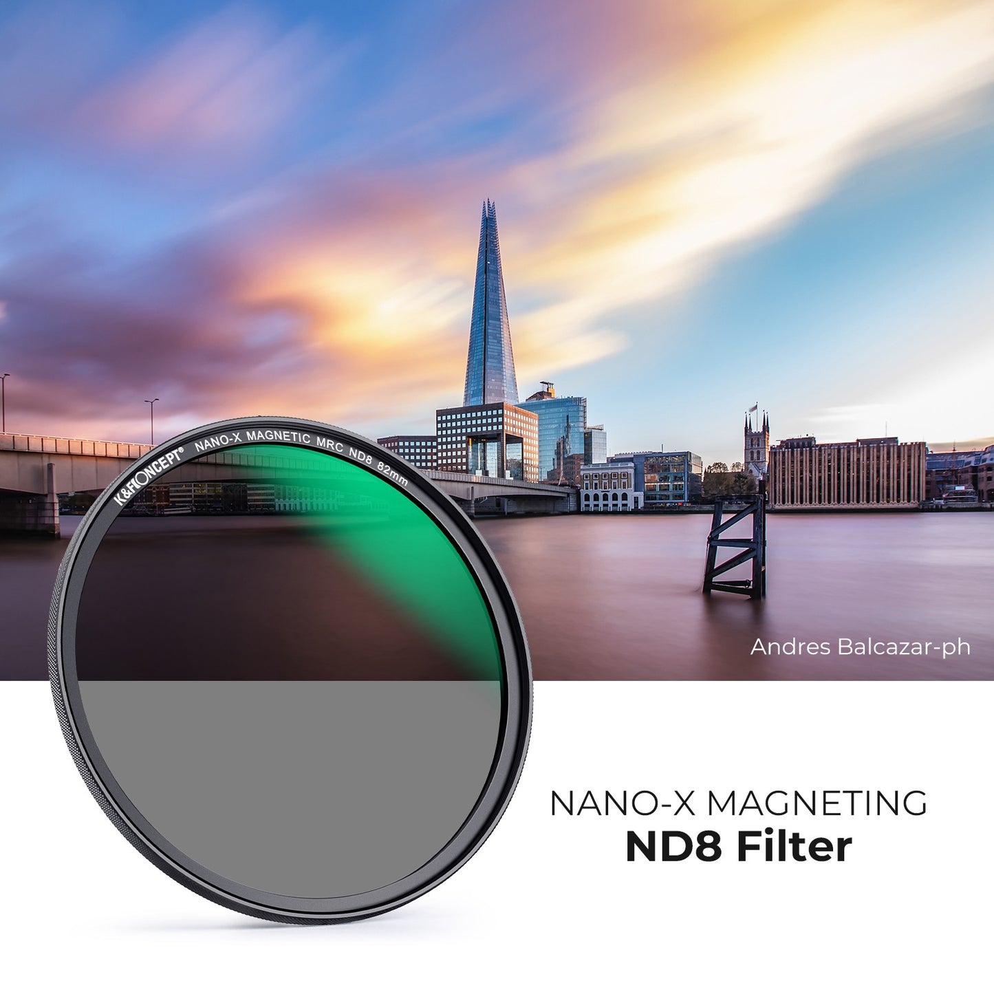 K&F CONCEPT 82mm Magnetic ND8 Lens Filter Anti-Scratch Multi-Layer Coated Filter Waterproof Quick-Release 3-Stop Neutral Density Lens Filter