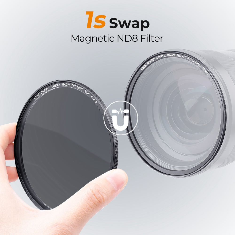 K&F CONCEPT 82mm Magnetic ND8 Lens Filter Anti-Scratch Multi-Layer Coated Filter Waterproof Quick-Release 3-Stop Neutral Density Lens Filter