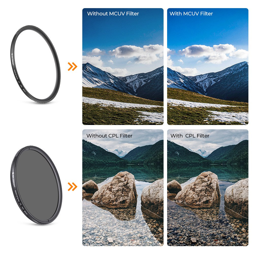 K&F CONCEPT 82mm 2-in-1 Filter Kit MCUV+CPL Camera Lens Filter 18-Layer Coated Ultra-Thin Anti-Scratch Filter