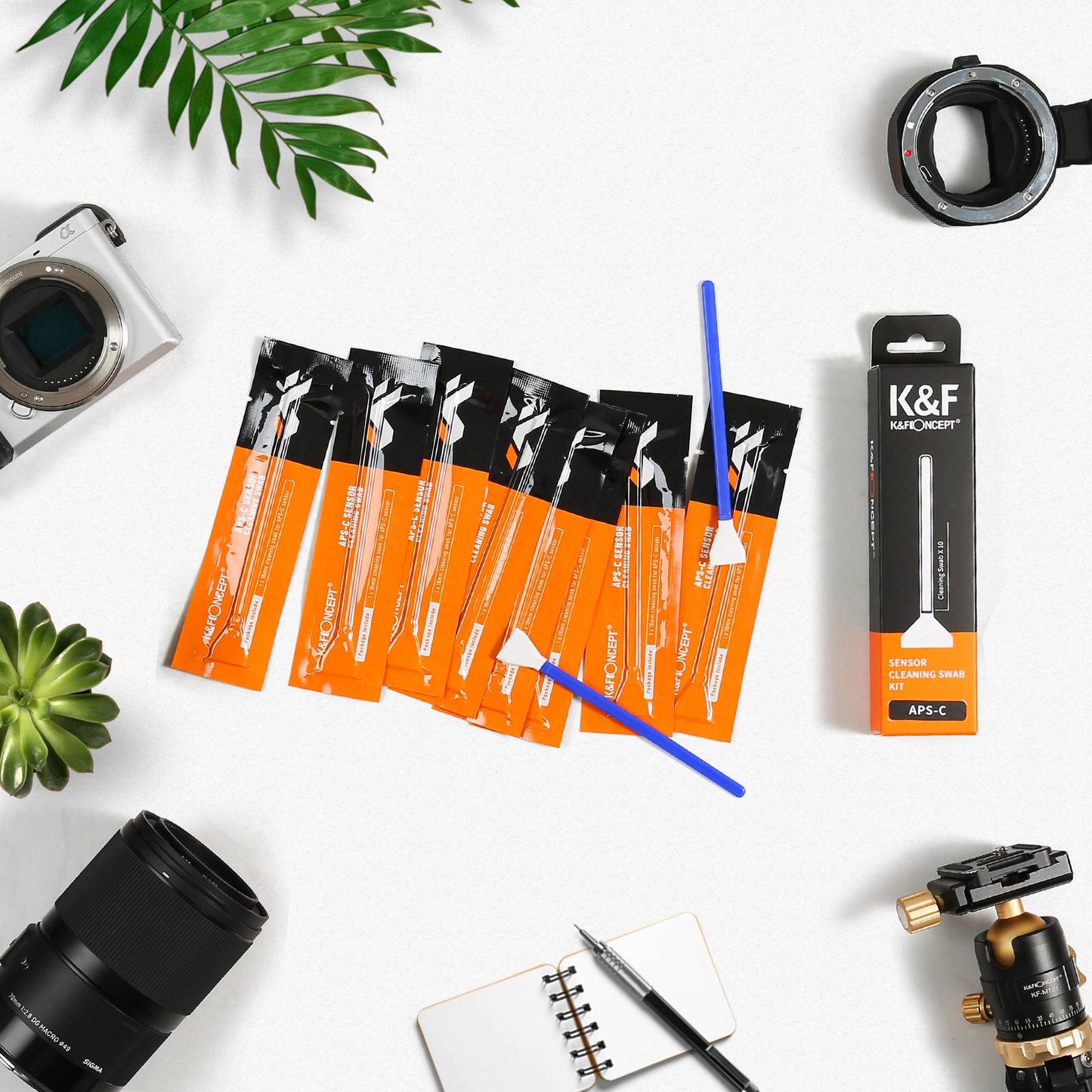 K&F CONCEPT 10Pcs 16mm Cleaner Swab for APS-C Sensor DSLR Camera Sensor Cleaning Kit