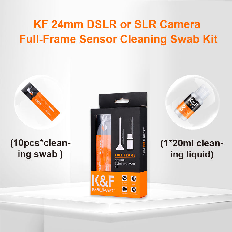 K&F CONCEPT 10Pcs 24mm Cleaner Swab + 20ml Cleaning Liquid for APS-C Sensor DSLR Camera Lens Cleaning Kit