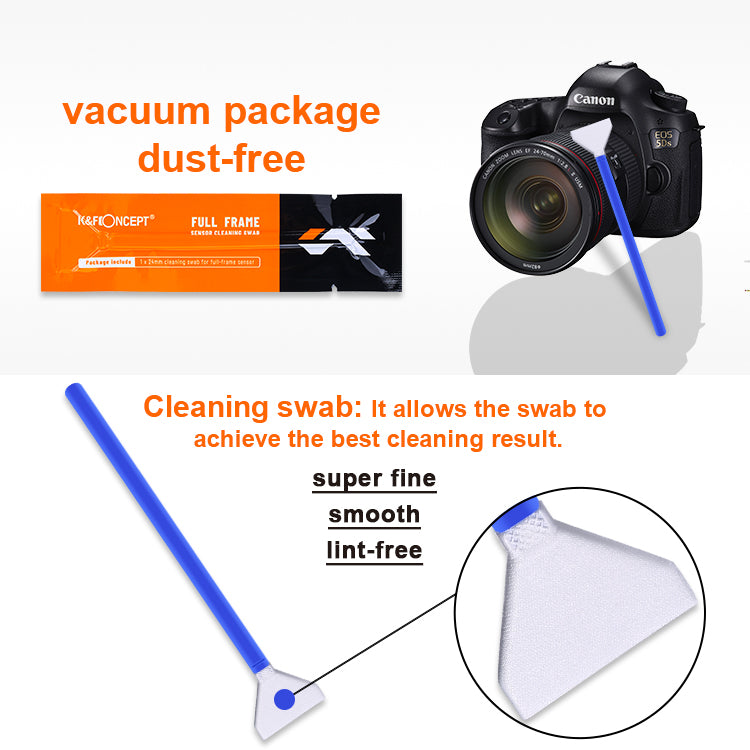 K&F CONCEPT 10Pcs 24mm Cleaner Swab + 20ml Cleaning Liquid for APS-C Sensor DSLR Camera Lens Cleaning Kit