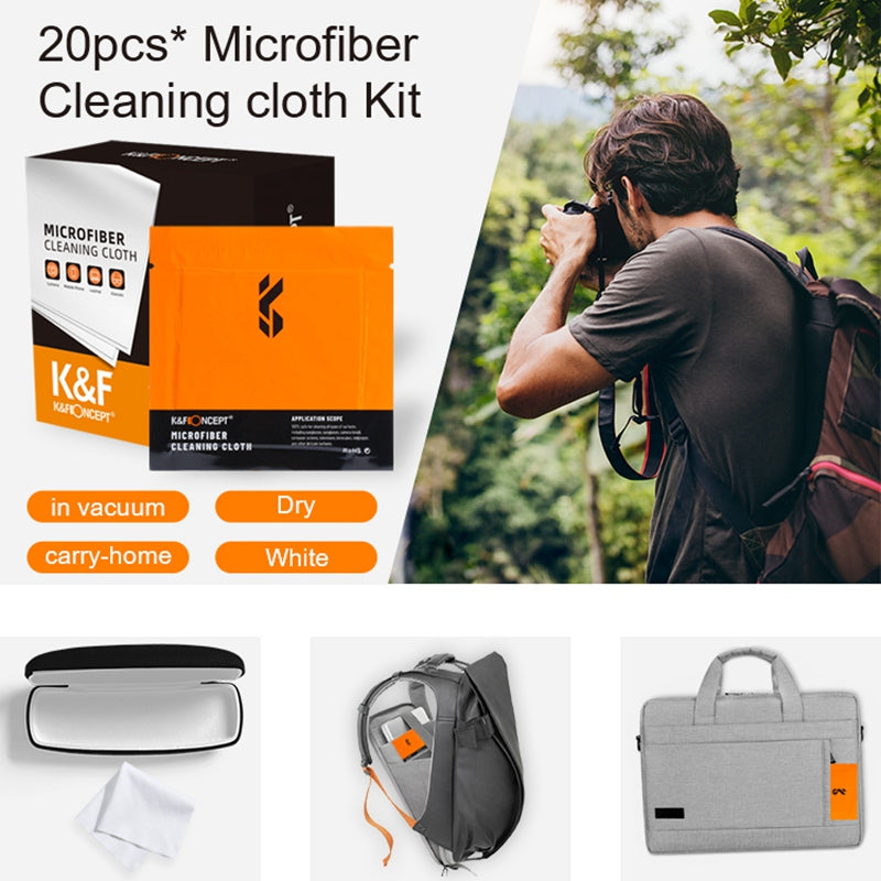 K&F CONCEPT SKU.1615 20Pack 15x15cm Individually Vacuum Wrapped Microfiber Cleaning Cloths for Camera Lens Glasses Phones LCD Screen