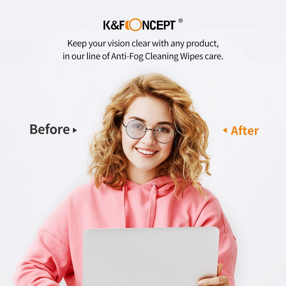 K&F CONCEPT KF08.034 50Pack Individually Wrapped Anti-fog Cleaning Wipes for Glasses Camera Lens LCD Screen