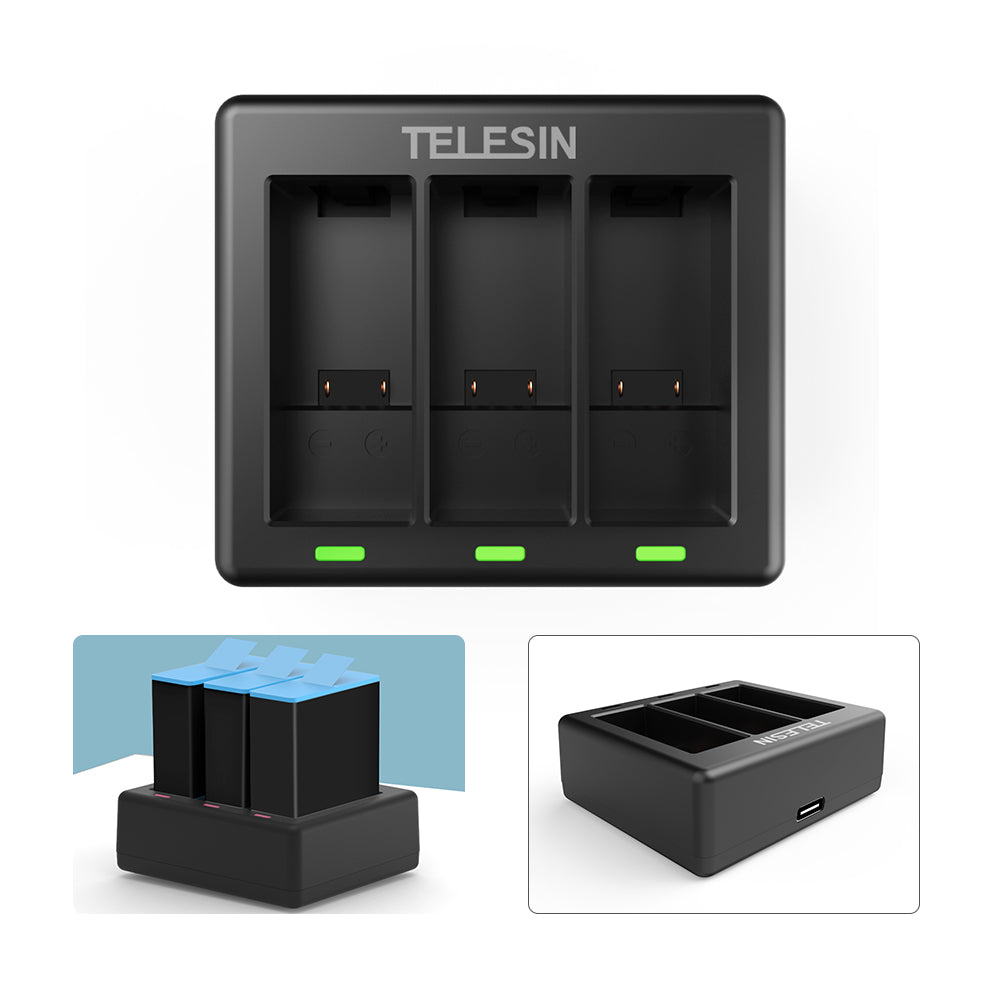 Triple Channel Battery Charger with Type-C Charging Cable for