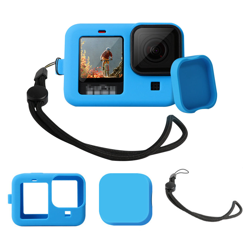 Silicone Camera Sleeve with Lens Cap Cover Anti-lost Rope for GoPro Hero9 - Blue