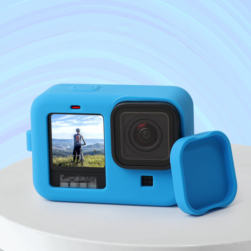 Silicone Camera Sleeve with Lens Cap Cover Anti-lost Rope for GoPro Hero9 - Blue