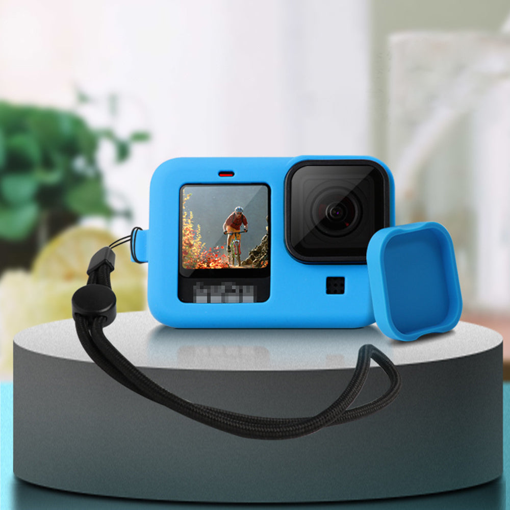 Silicone Camera Sleeve with Lens Cap Cover Anti-lost Rope for GoPro Hero9 - Blue
