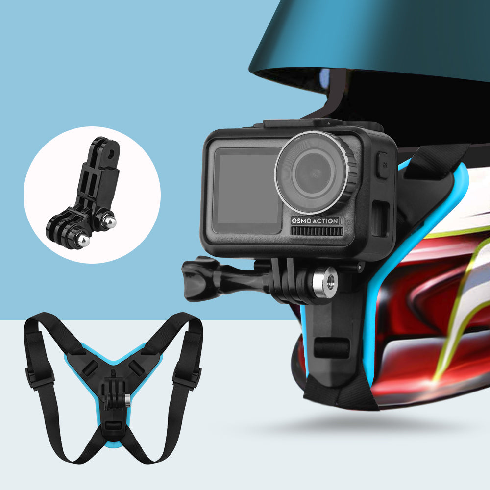 Drive Cycling Bracket Stand Holder Motorcycle Helmet Chin Support Bracket Stable for GoPro 9/8/7/6/5/Osmo Action/Insta360 ONE R Sports Camera Accessory - Blue