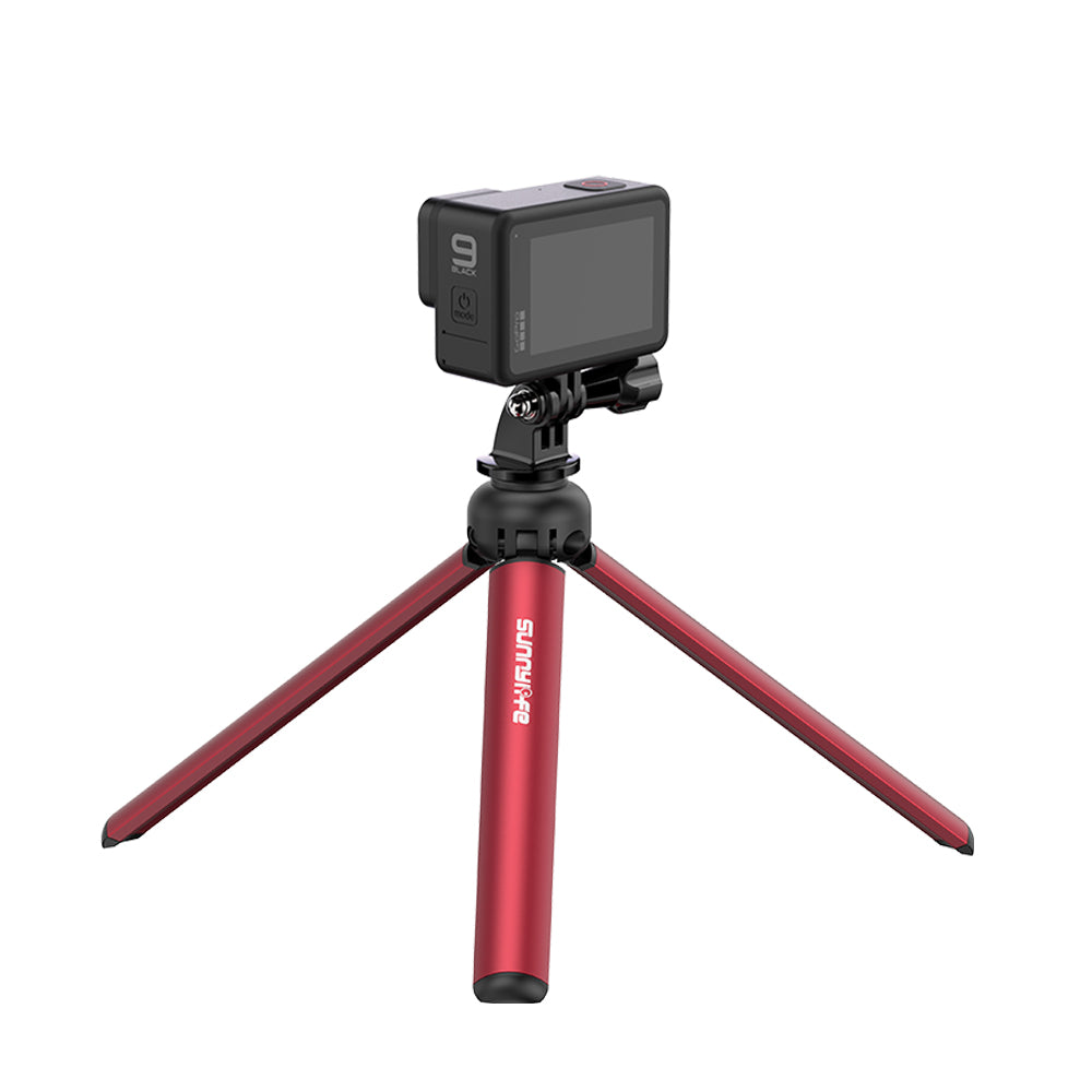 Uniqkart 17cm Multifunctional Aluminum Alloy Tripod Selfie Stick for Insta360 ONE X2 / POCKET 2 / OSMO Mobile Sports Camera - Red