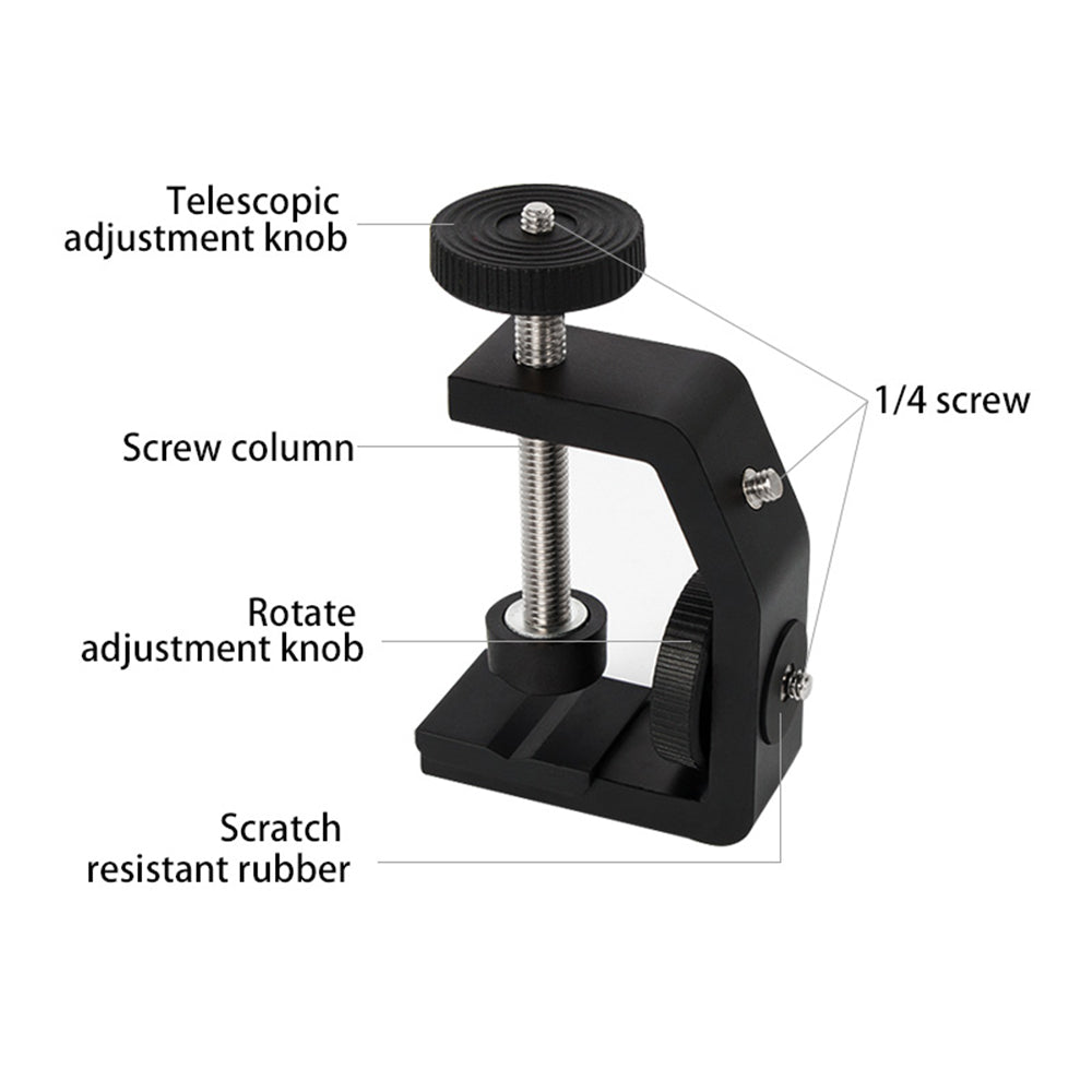 C Clamp with 1/4" Screw Adjustable Camera Mount Bracket for Photo Studio Photography DSLR Video Light, Size: S