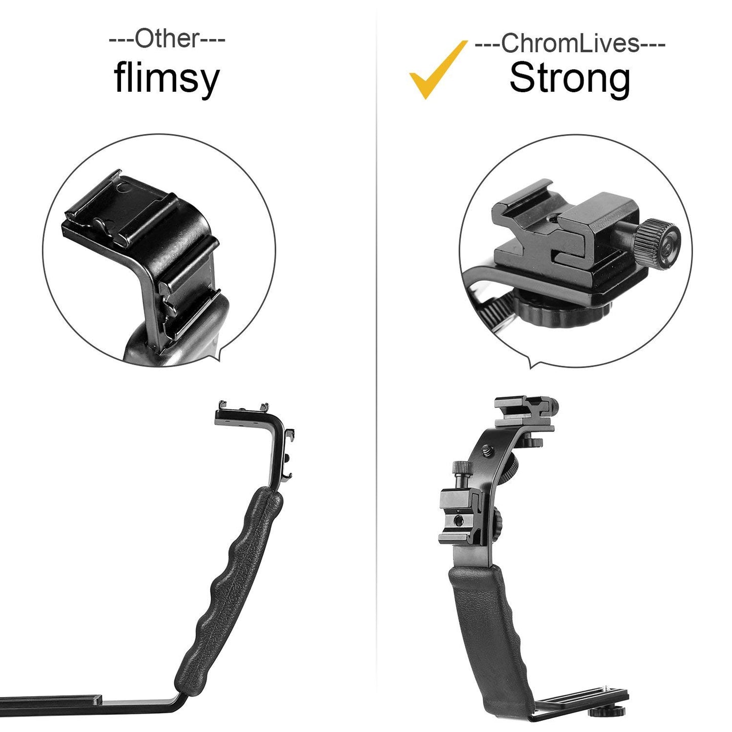 Photo Speedlite Dual Cold Shoe Hot Shoe Mount Grip Holder 1/4" Screw Bracket Handle for Camera DSLR Video Flash
