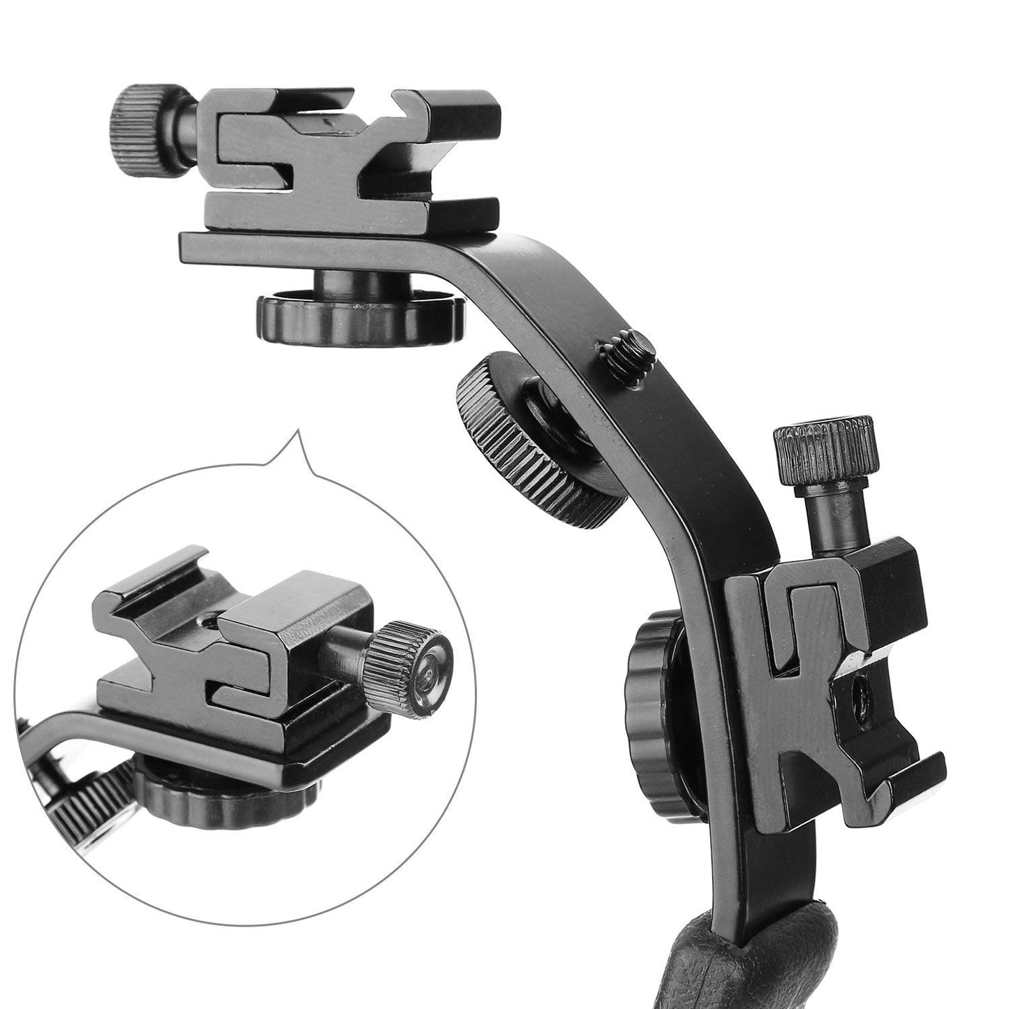 Photo Speedlite Dual Cold Shoe Hot Shoe Mount Grip Holder 1/4" Screw Bracket Handle for Camera DSLR Video Flash