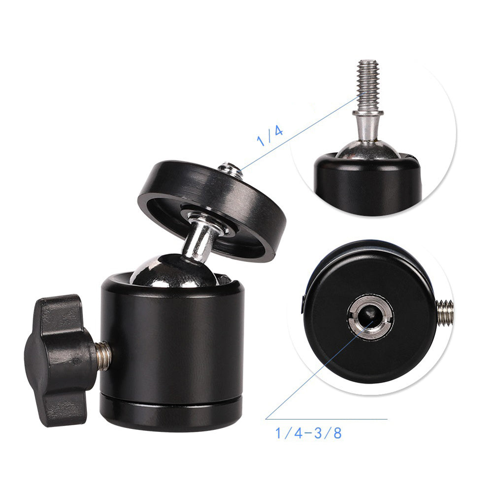 Photography Light Bracket Mini Ball Head 1/4-3/8" Screw Mount for Camera Tripod