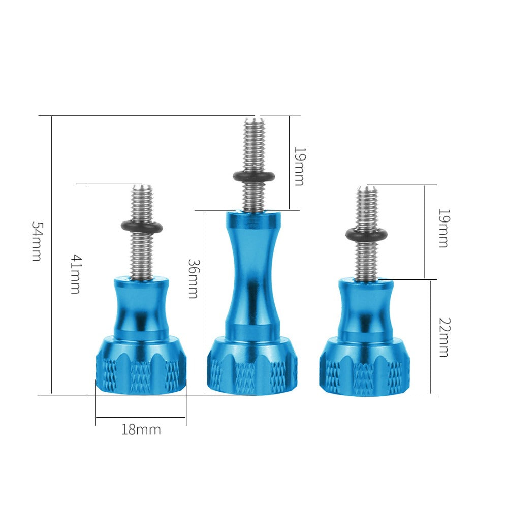 3pcs Aluminum Alloy Long Short Thumb Knob Screws Nut for GoPro Hero Black 8 7 6 5 4 SJcam EKEN YI 4K - Blue