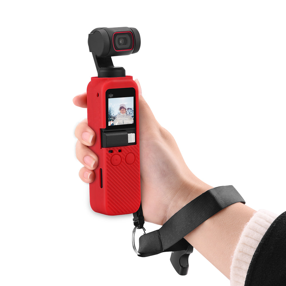Silicone Case Body Protection Cover Pocket with Hand Strap for OSMO Pocket 2 - Red