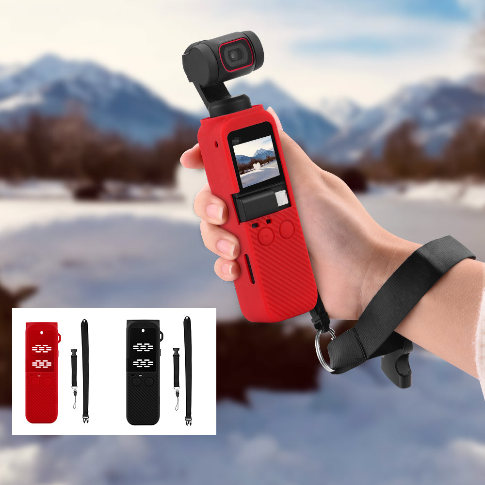 Silicone Case Body Protection Cover Pocket with Hand Strap for OSMO Pocket 2 - Red