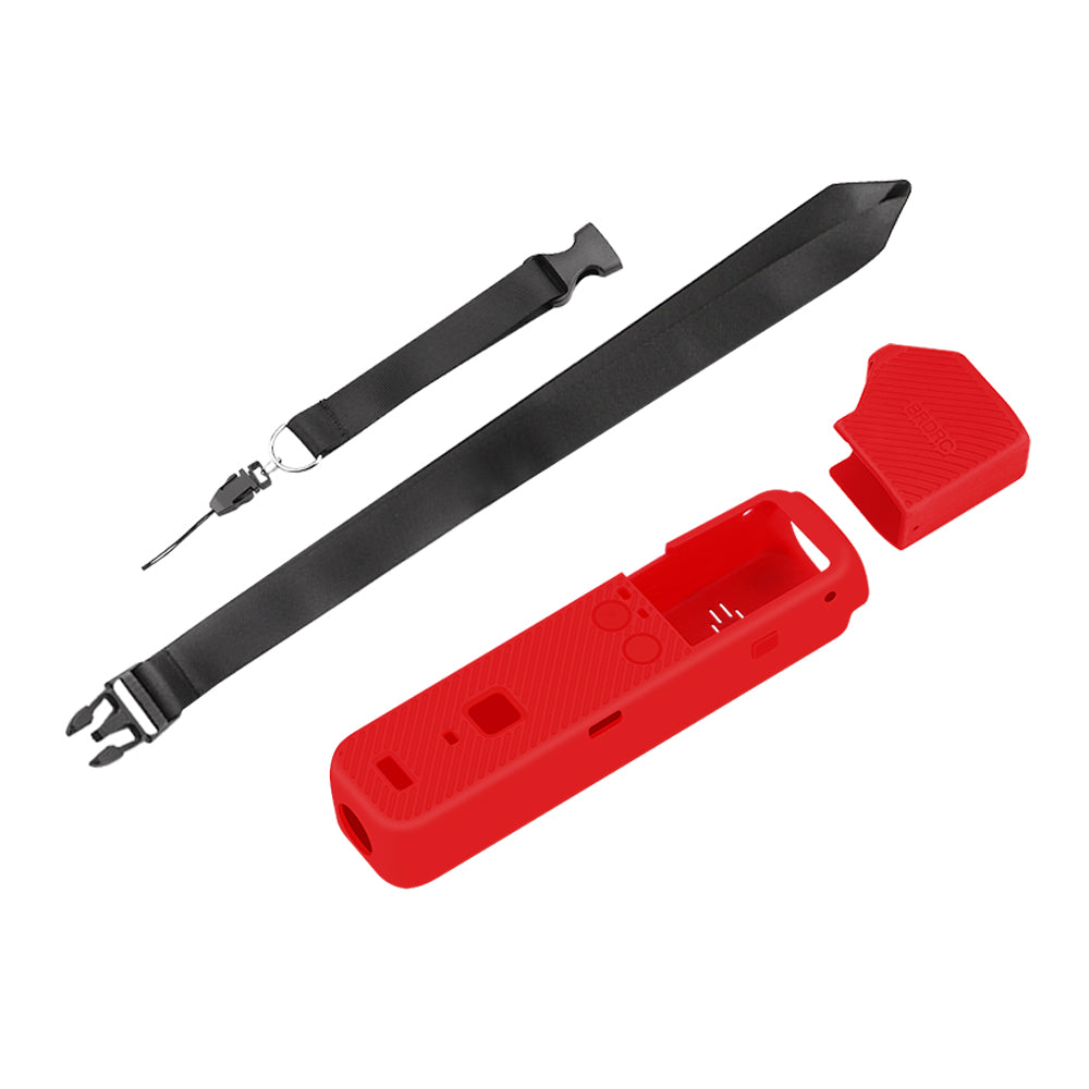 Silicone Case Body Protection Cover + Lens Cover + Hand Strap for OSMO Pocket 2 - Red