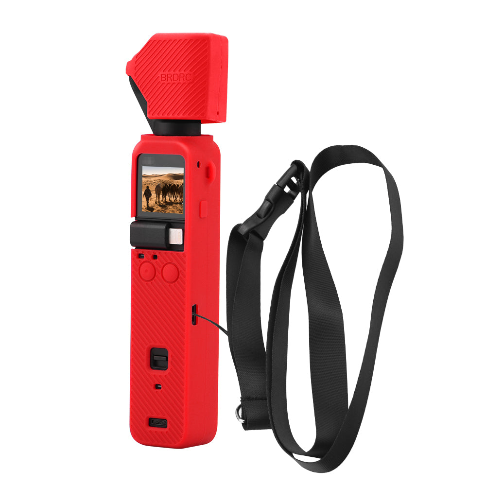Silicone Case Body Protection Cover + Lens Cover + Hand Strap for OSMO Pocket 2 - Red