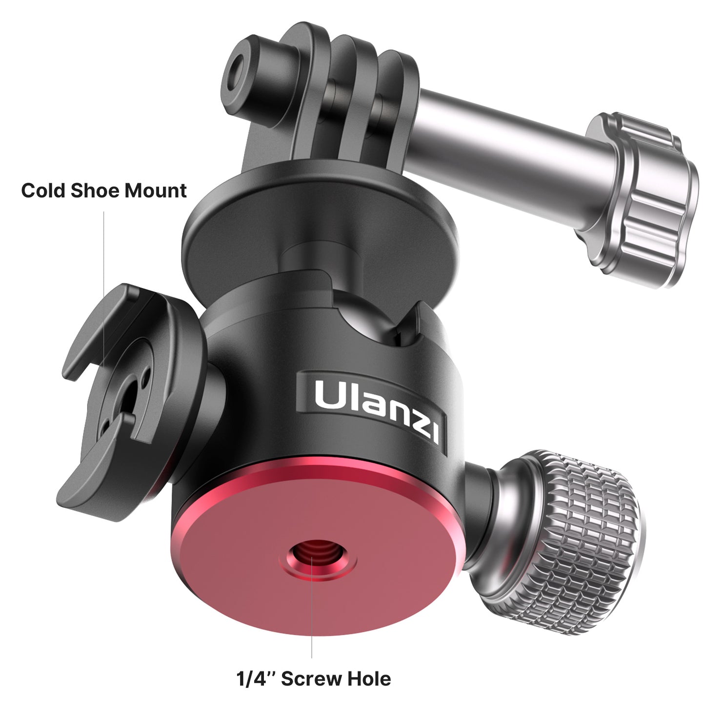 ULANZI U-130 Action Camera Ball Head with Cold Shoe 1/4" Screw Hole for Microphone Fill Light Tripod
