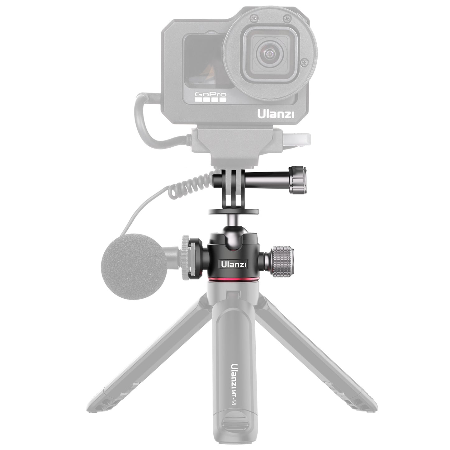 ULANZI U-130 Action Camera Ball Head with Cold Shoe 1/4" Screw Hole for Microphone Fill Light Tripod