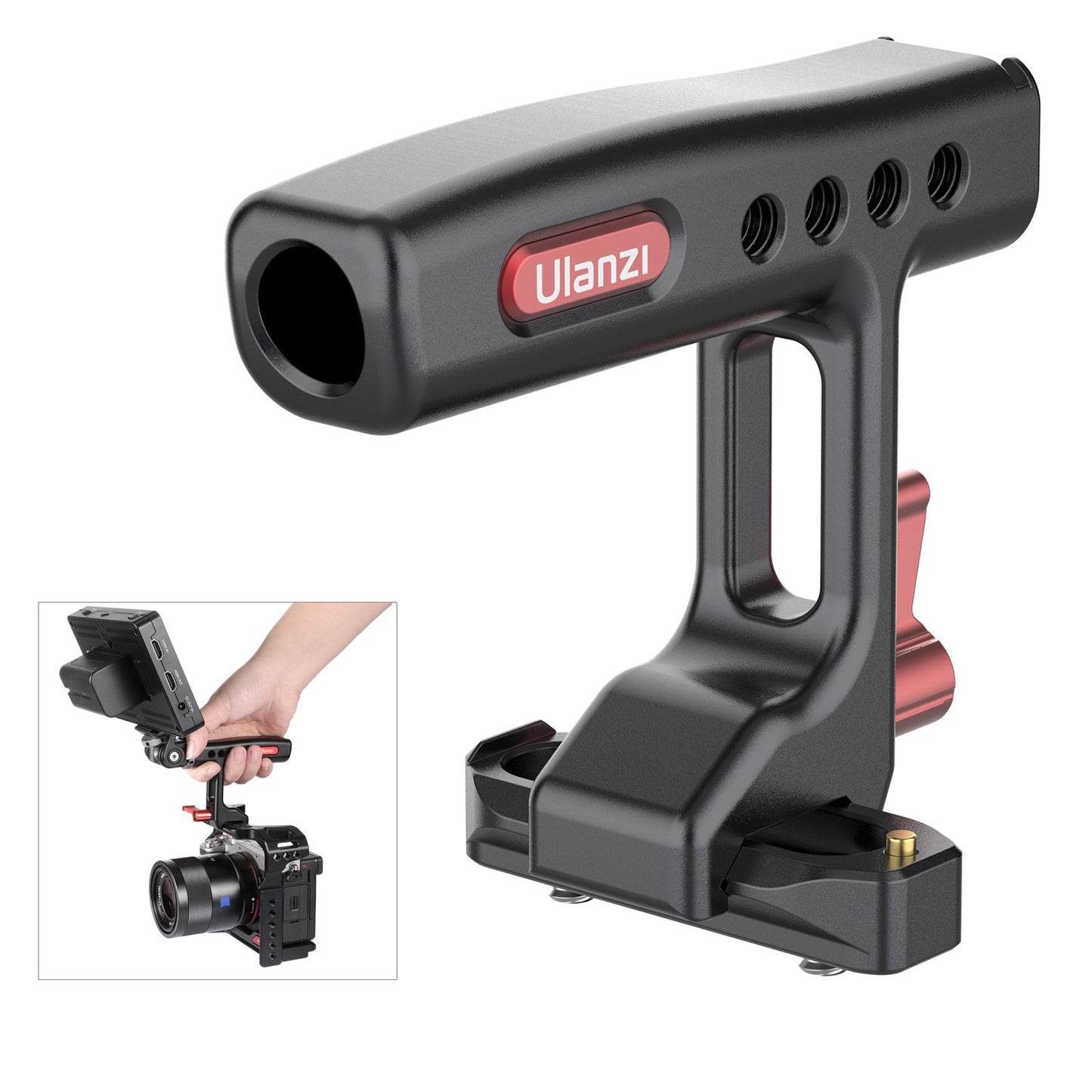 Uniqkart R084 Camera Cage Mini Metal Top Handle Aluminum Alloy Hand Grip with Cold Shoe Mount 1/4 Inch Screw Holes