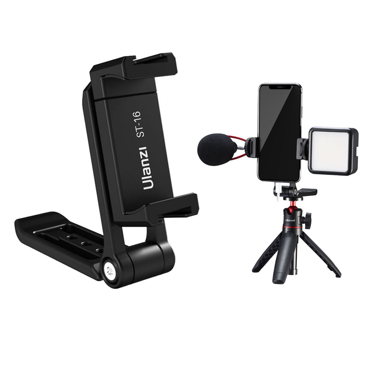 Uniqkart ST-16 Metal Phone Mount Holder Horizontal/Vertical Shooting VLOG Handgrip with Cold Shoe Mount for Microphone LED Light