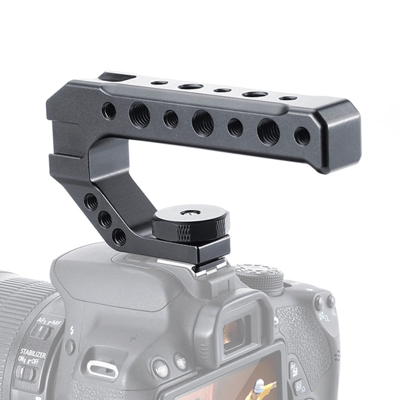 Uniqkart R005 Camera Cold Shoe Handle with 1/4+3/8 Inch Screw 3 Cold Shoe for DSLR Cameras Microphone Mini LED light