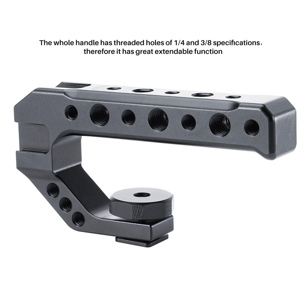 Uniqkart R005 Camera Cold Shoe Handle with 1/4+3/8 Inch Screw 3 Cold Shoe for DSLR Cameras Microphone Mini LED light