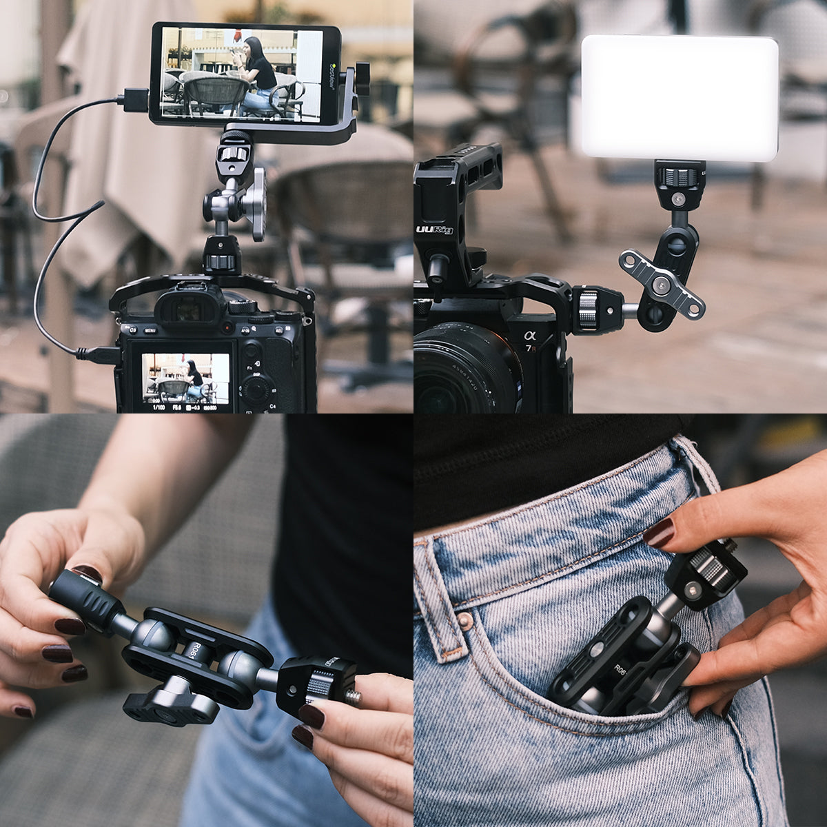 UURig R061 Magic Arm with Dual 1/4" Screw Tripod Mount Monitor Stand Fill Light Microphone Bracket Ballhead Gimbal Accessories