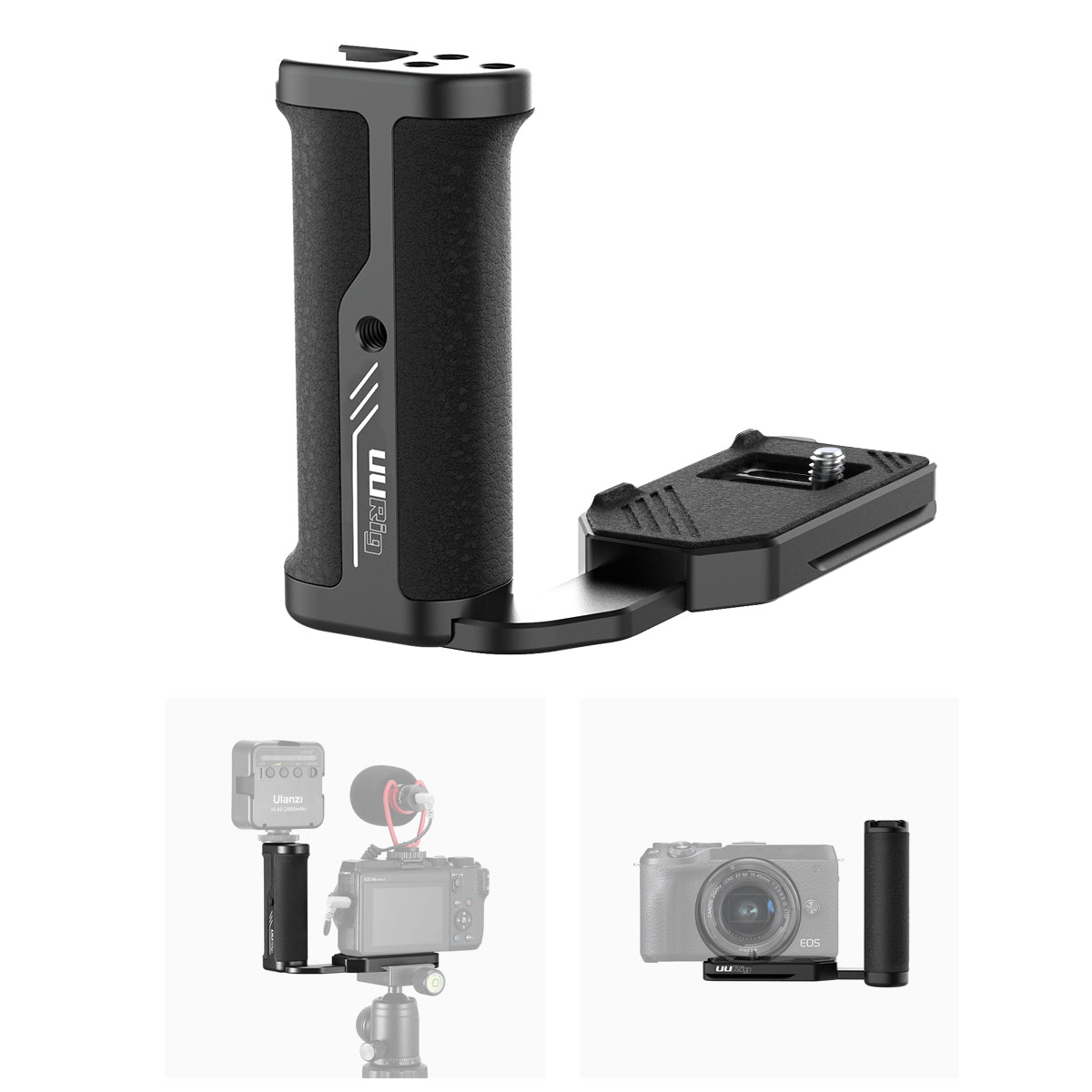 Uniqkart R043 Universal Side Handle Vertical Shooting L Plate Bracket with Cold Shoe for Microphone LED Light