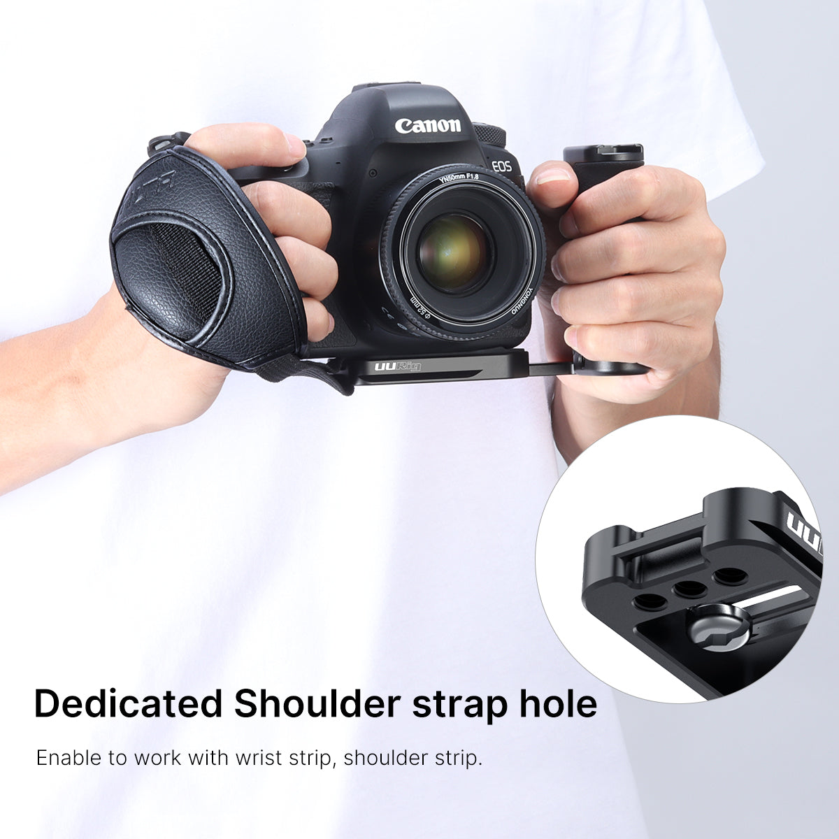 Uniqkart R043 Universal Side Handle Vertical Shooting L Plate Bracket with Cold Shoe for Microphone LED Light