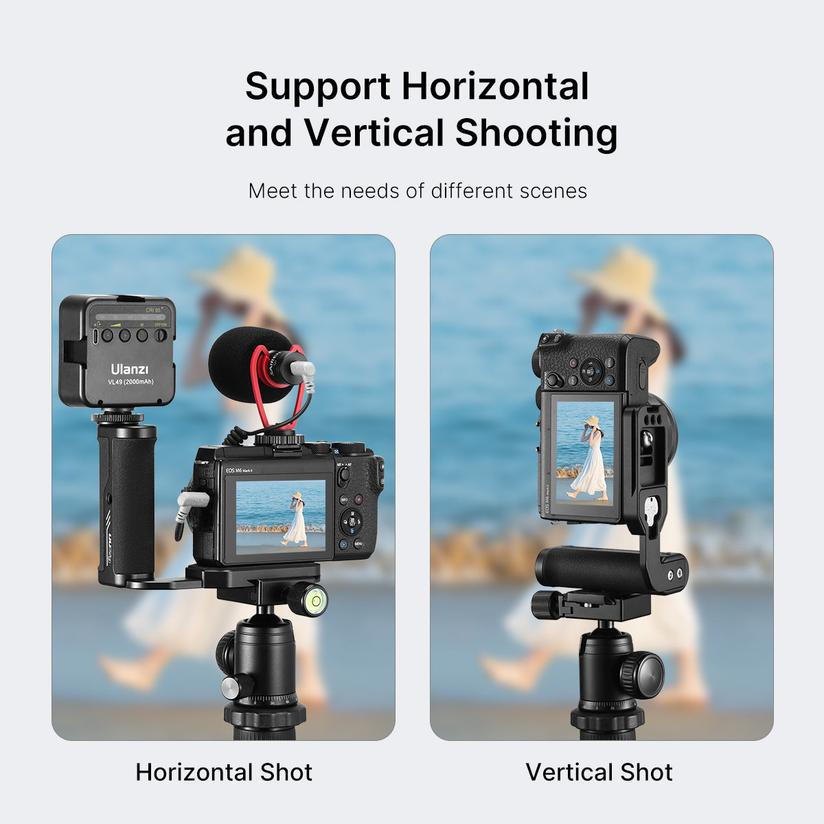 Uniqkart R043 Universal Side Handle Vertical Shooting L Plate Bracket with Cold Shoe for Microphone LED Light