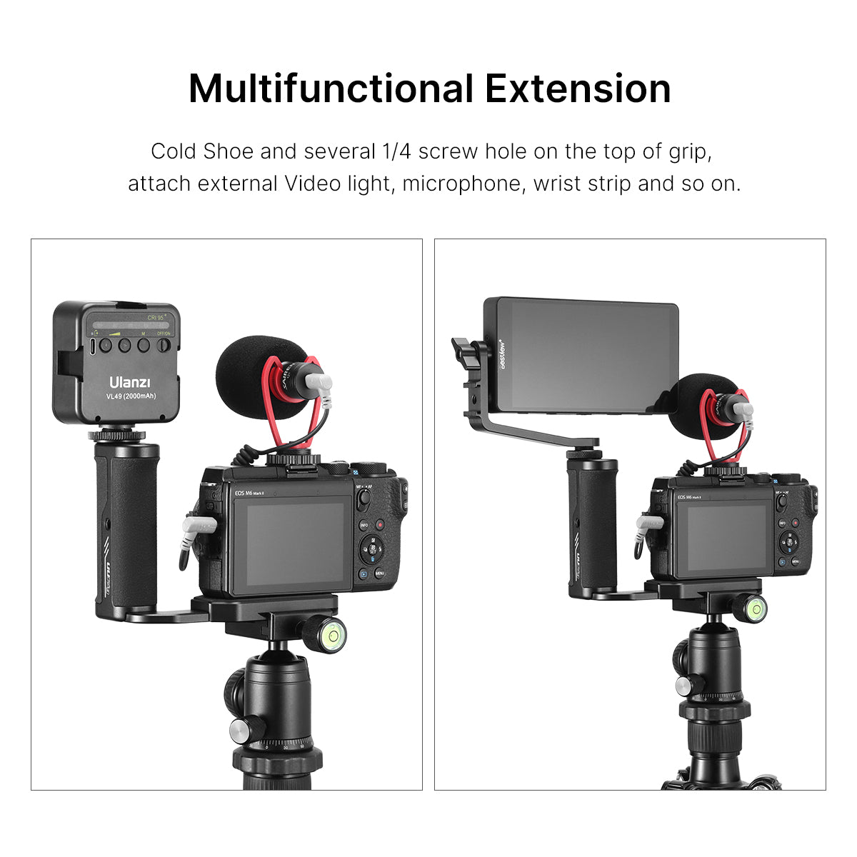 Uniqkart R043 Universal Side Handle Vertical Shooting L Plate Bracket with Cold Shoe for Microphone LED Light