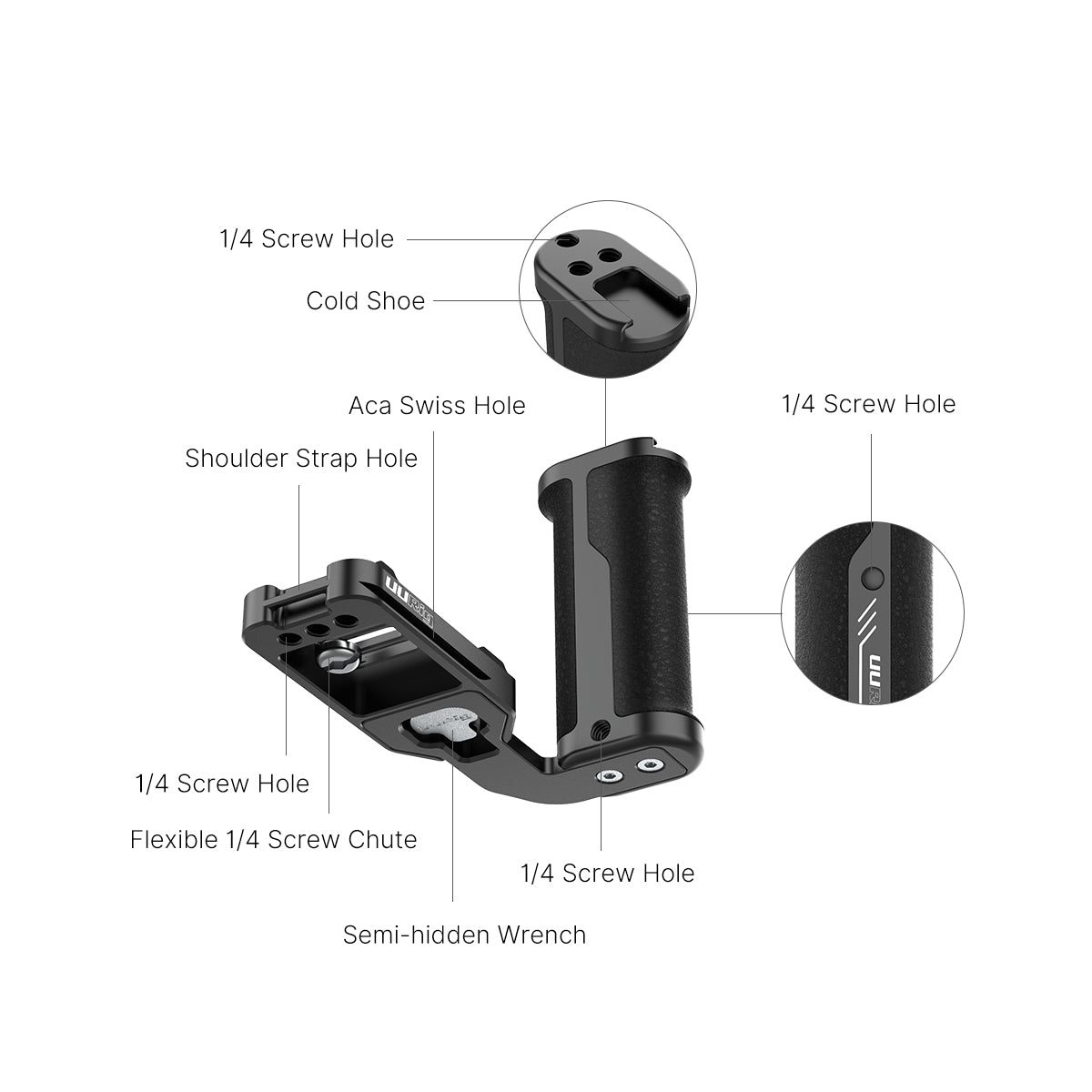 Uniqkart R043 Universal Side Handle Vertical Shooting L Plate Bracket with Cold Shoe for Microphone LED Light