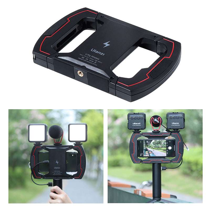 Uniqkart U-Rig Wireless Charging Handheld Vlogging Cage Smartphone Video Rig with 3 Cold Shoe Extension Port